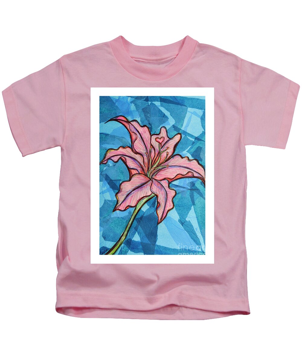 Lily Kids T-Shirt featuring the mixed media Lily by Rebecca Weeks
