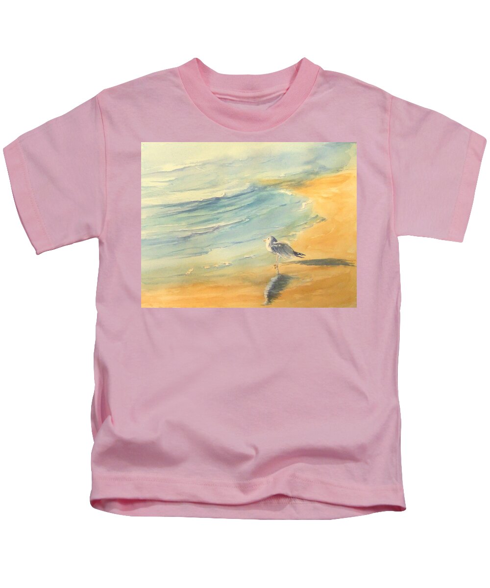 Watercolor Kids T-Shirt featuring the painting Long Beach Bird by Debbie Lewis