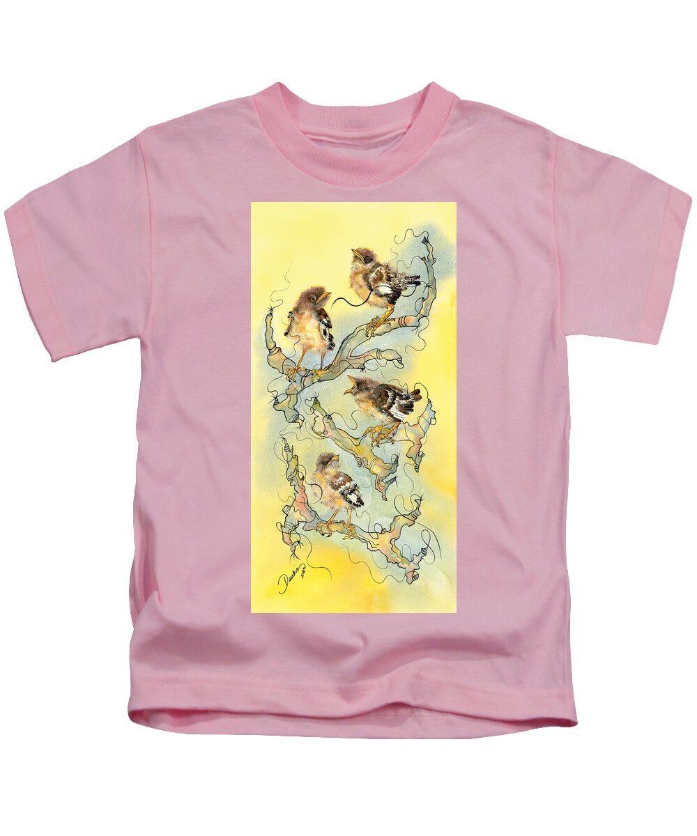 Baby Mockingbirds Kids T-Shirt featuring the painting Look at Me  by Cherie Nowlin McBride - Duckie