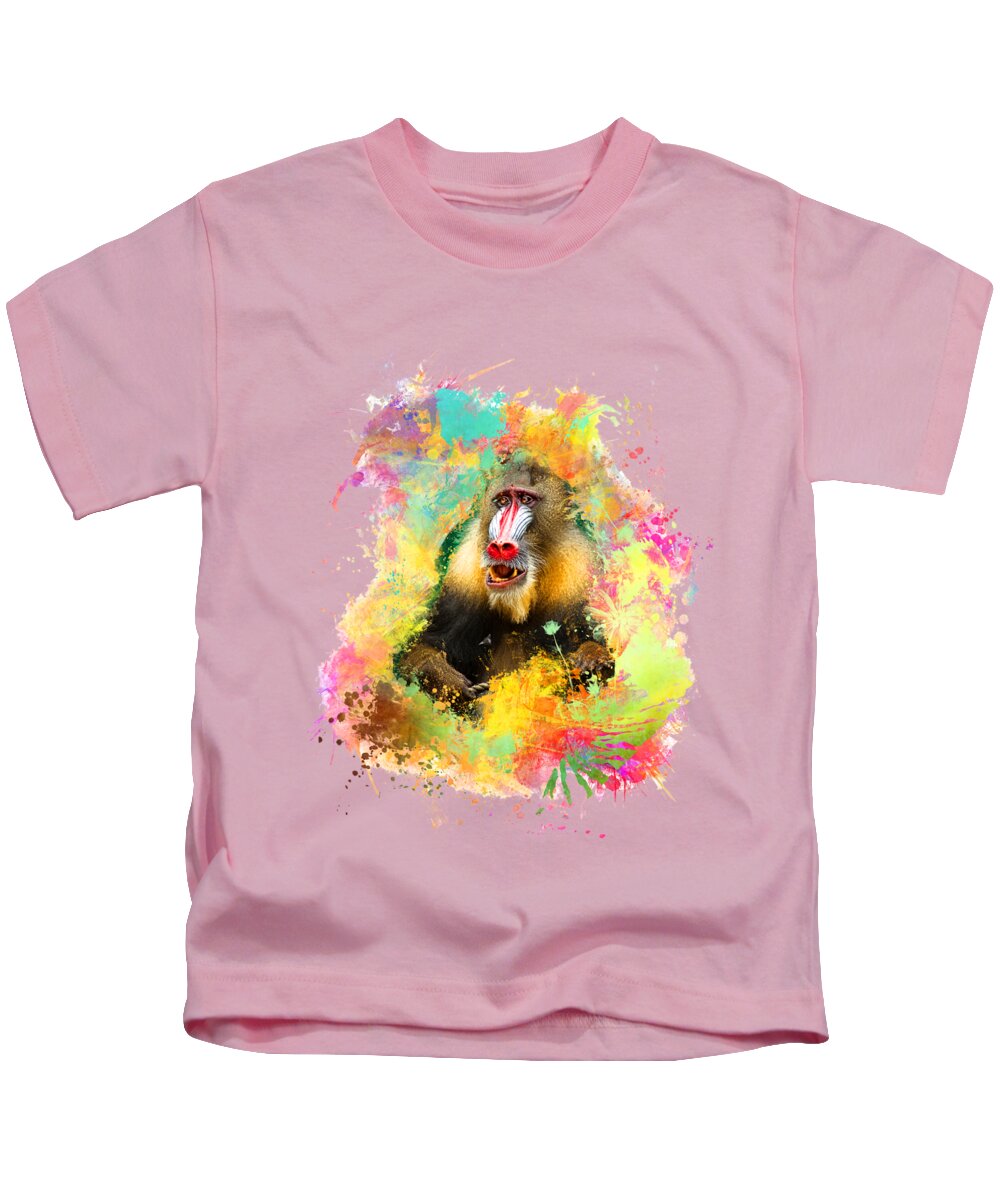 Mandrill Monkey Kids T-Shirt featuring the digital art Mandrill monkey Mandrillus sphinx by Justyna Jaszke JBJart