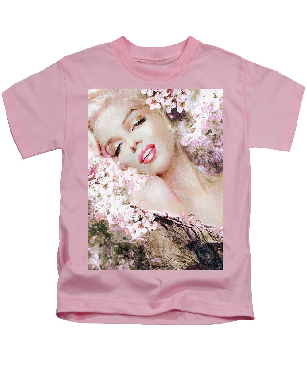 Theo Danella Kids T-Shirt featuring the painting Marilyn Cherry Blossom b by Theo Danella