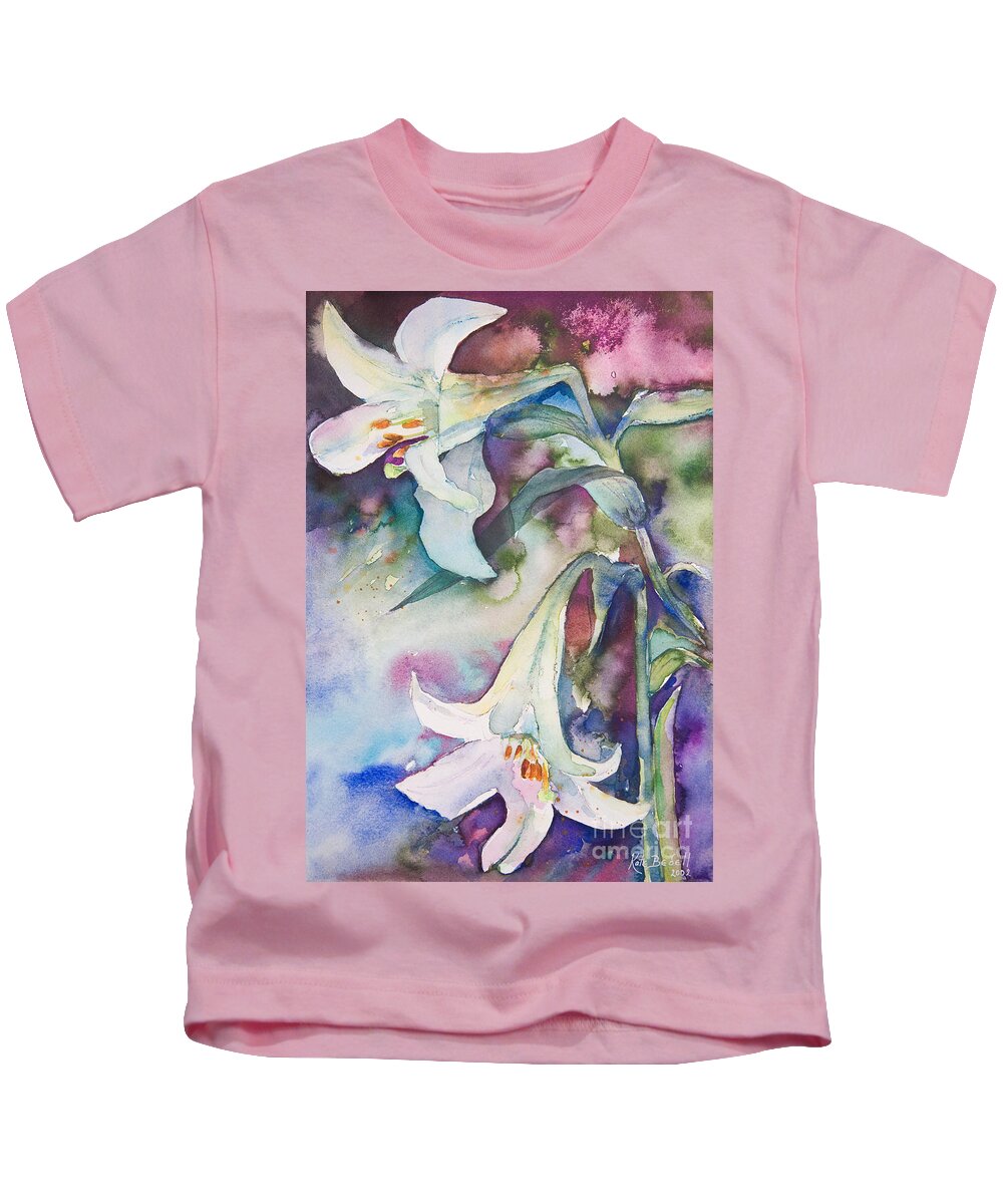 Flowers Kids T-Shirt featuring the painting Midnight Lilies by Kate Bedell