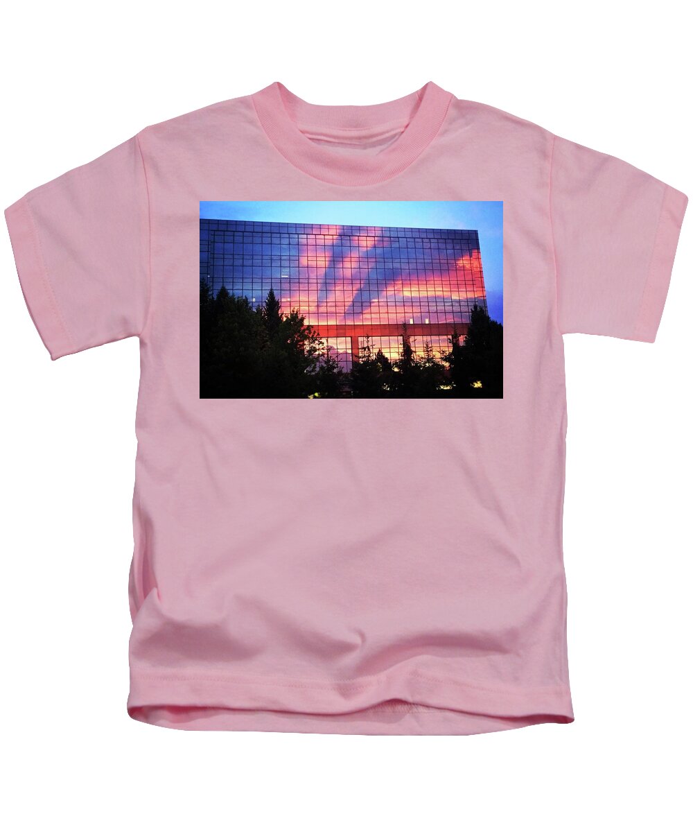 Building Kids T-Shirt featuring the photograph Mirrored Sky by Jason Nicholas