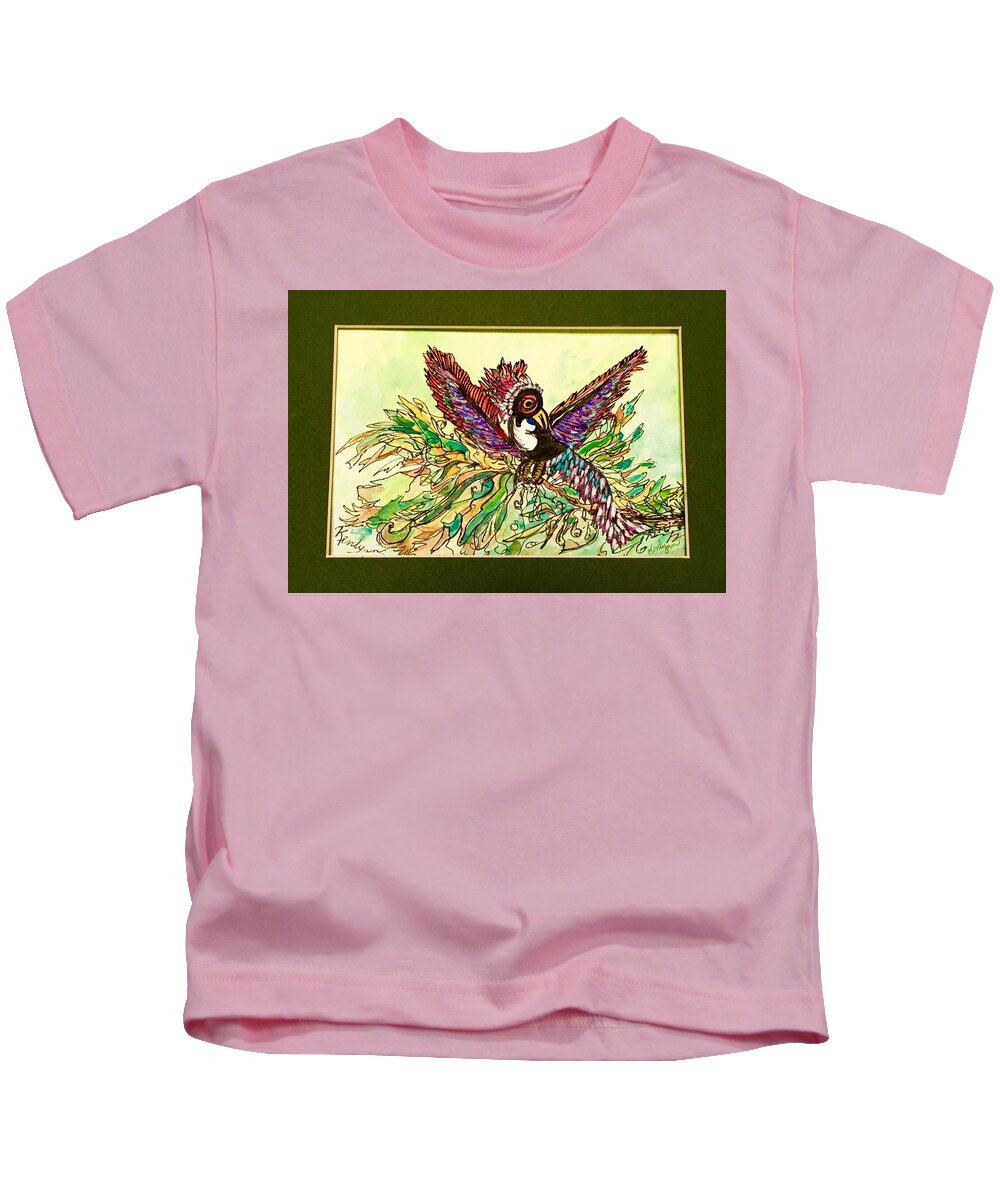 Narcissistic Kids T-Shirt featuring the painting Narcissistic Bird by Kenlynn Schroeder