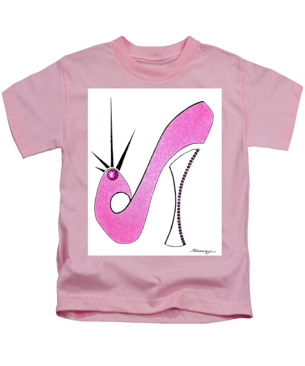 Pop Art Shoe Kids T-Shirt featuring the painting Neon Pink Stiletto by Jayne Somogy