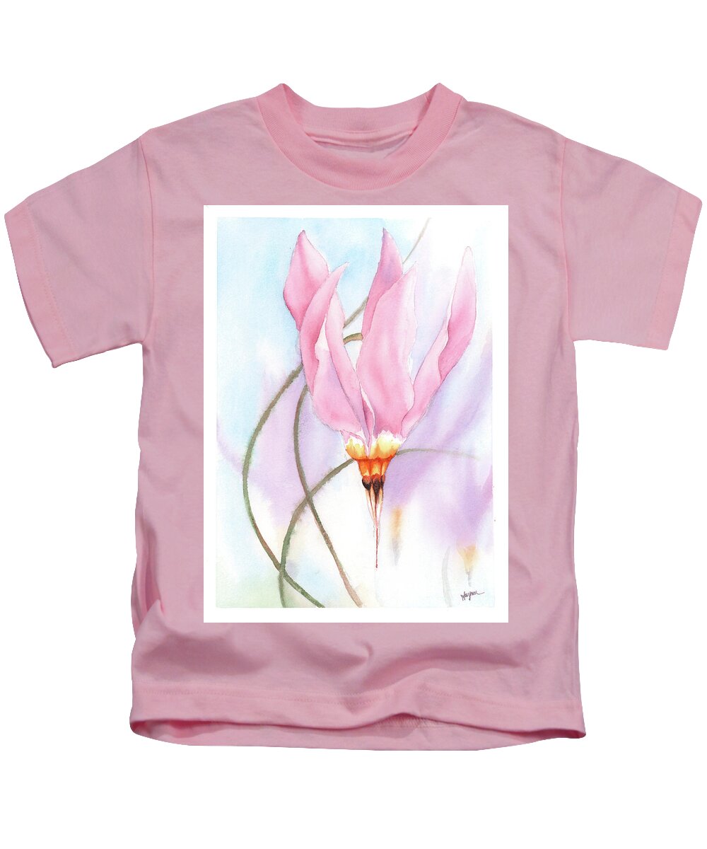 Dodecatheon Kids T-Shirt featuring the painting New Star by Hilda Wagner