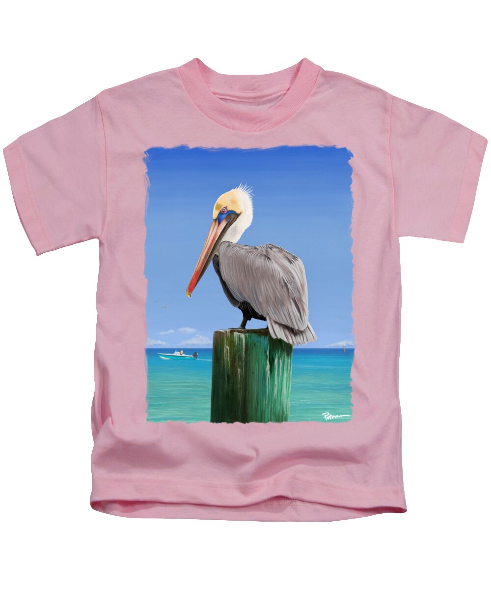 Pelican Kids T-Shirt featuring the digital art Pelicans Post by Kevin Putman