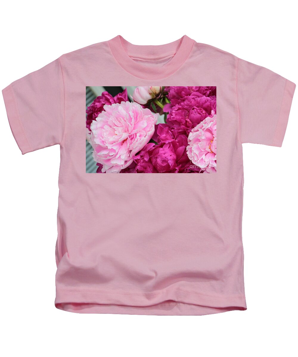 Peony Kids T-Shirt featuring the photograph Peonies on the Porch by Carol Groenen