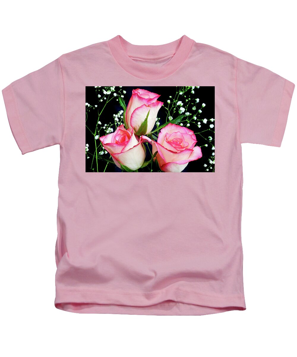 Roses Kids T-Shirt featuring the photograph Pink And White Roses by Terence Davis