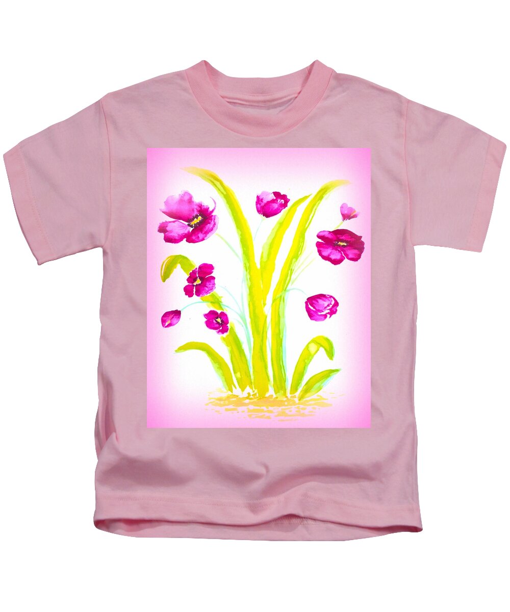 Art Kids T-Shirt featuring the painting Pink Flowers by Delynn Addams