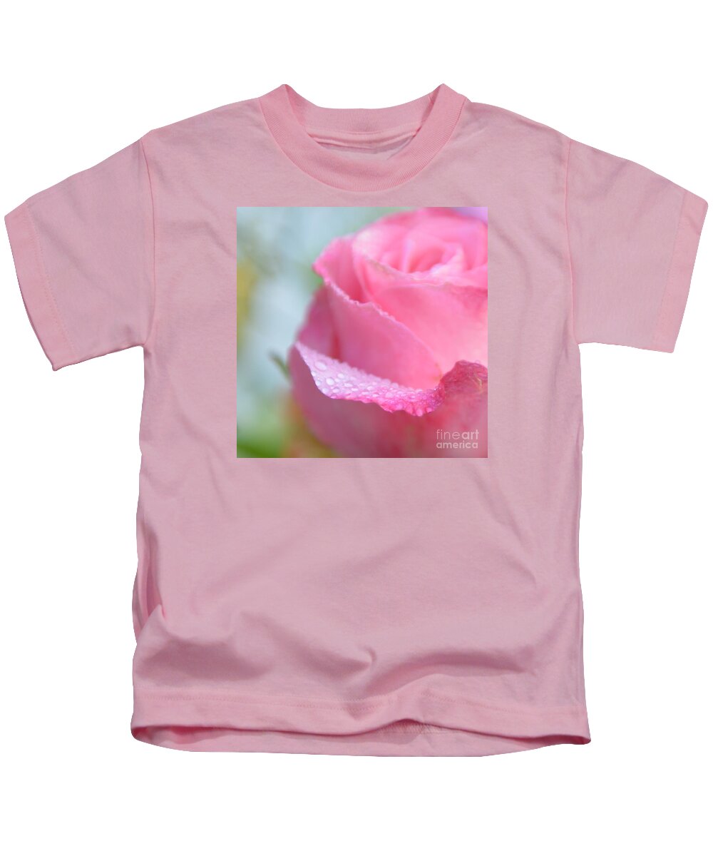 Pink Rose Kids T-Shirt featuring the photograph Pink Kiss Out Of The Blue by Olga Hamilton