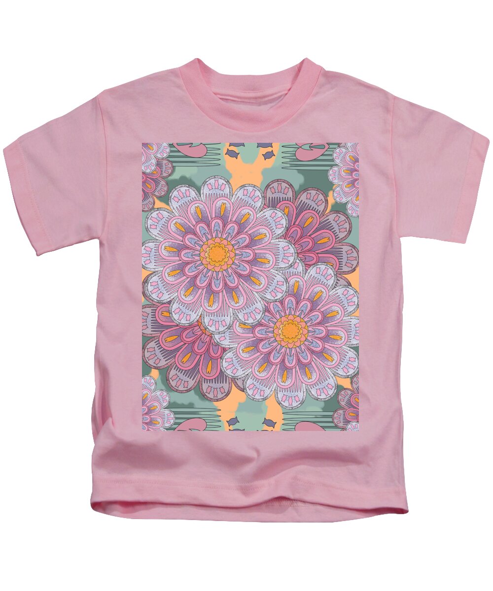 Pink Kids T-Shirt featuring the digital art Pink Zinnia Mandala by April Burton