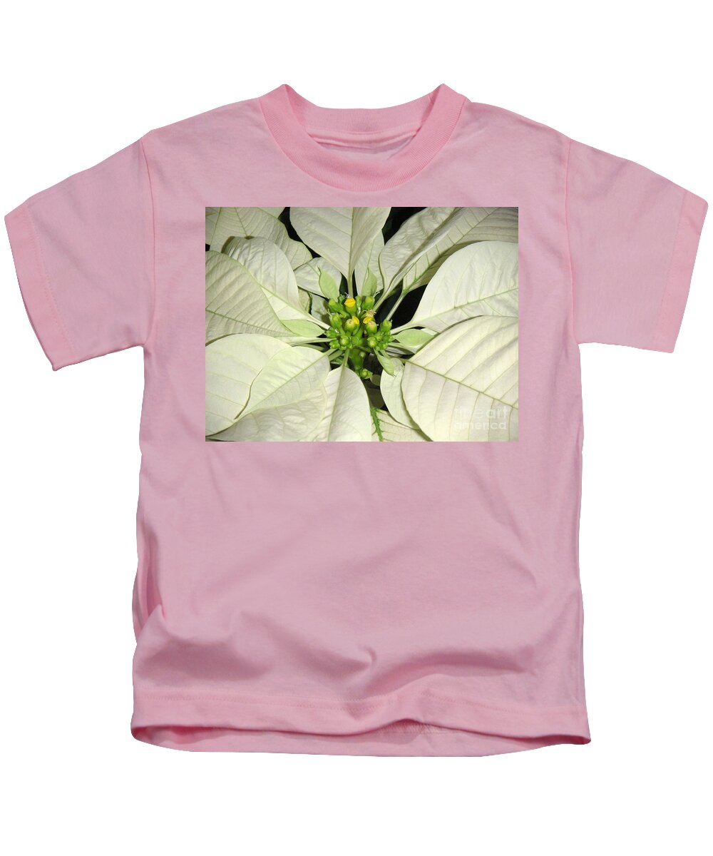 Nature Kids T-Shirt featuring the photograph Poinsettias - Winter White Center by Lucyna A M Green