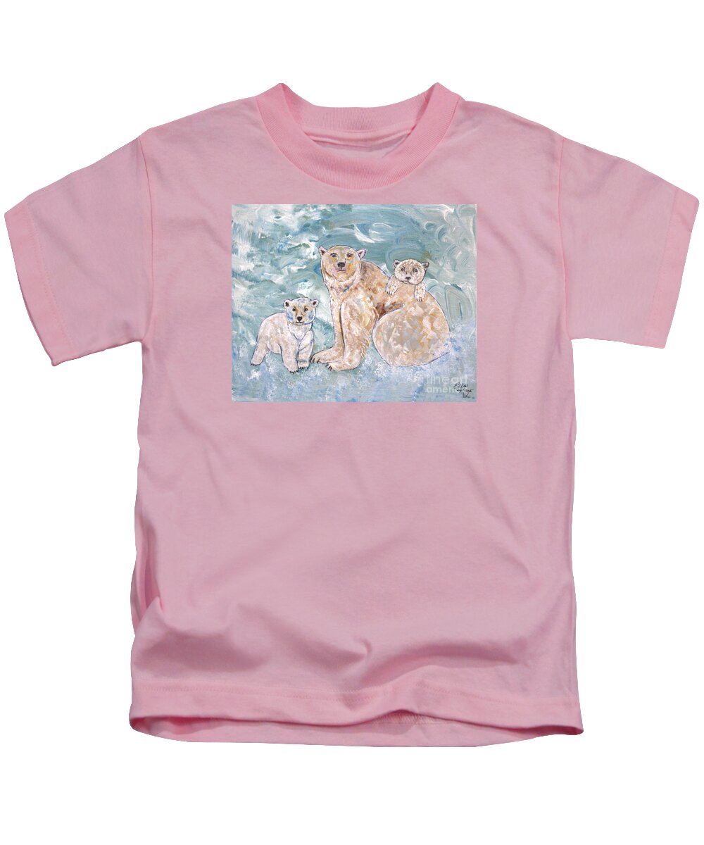 Bears Kids T-Shirt featuring the painting Polar Bears Three by Ella Kaye Dickey