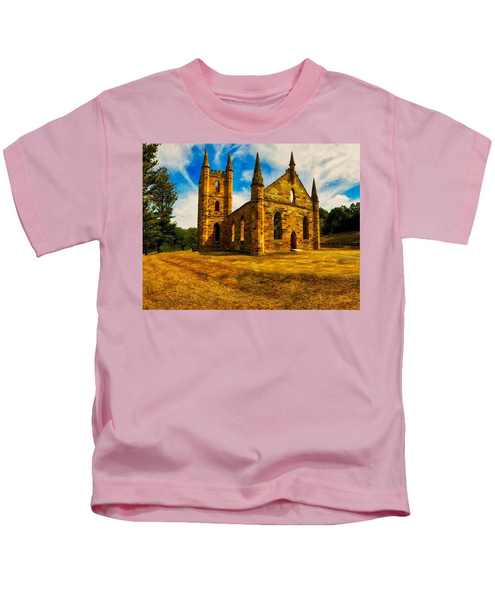Port Arthur Kids T-Shirt featuring the photograph Port Arther Church by Richard Gehlbach