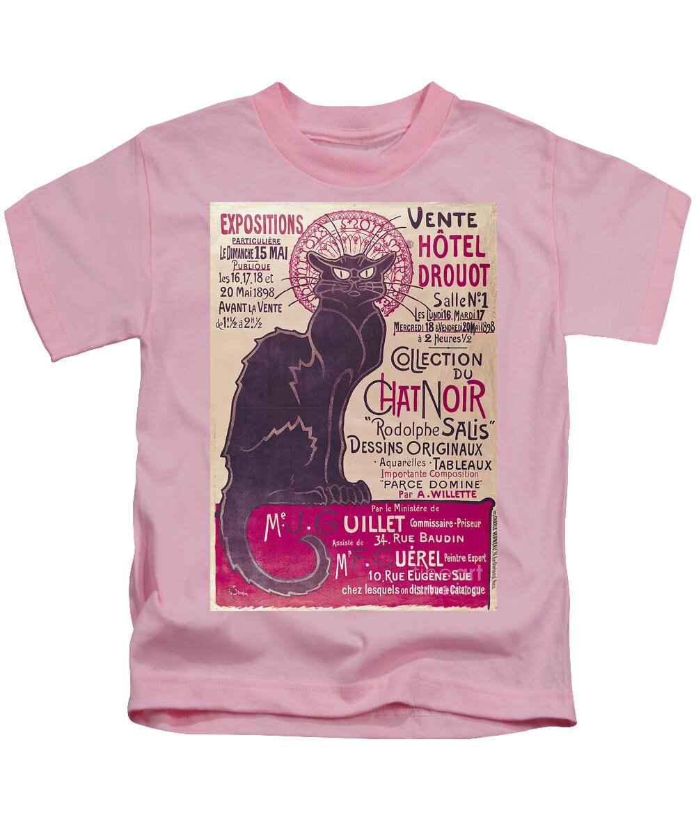 Poster Kids T-Shirt featuring the painting Poster advertising an exhibition of the Collection du Chat Noir cabaret by Theophile Steinlen