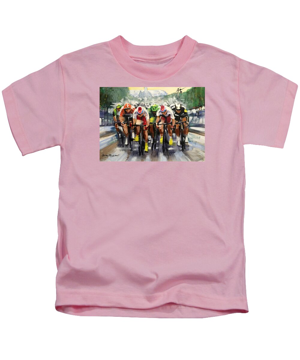 Tour Kids T-Shirt featuring the painting Power Sprint Stage 21 by Shirley Peters