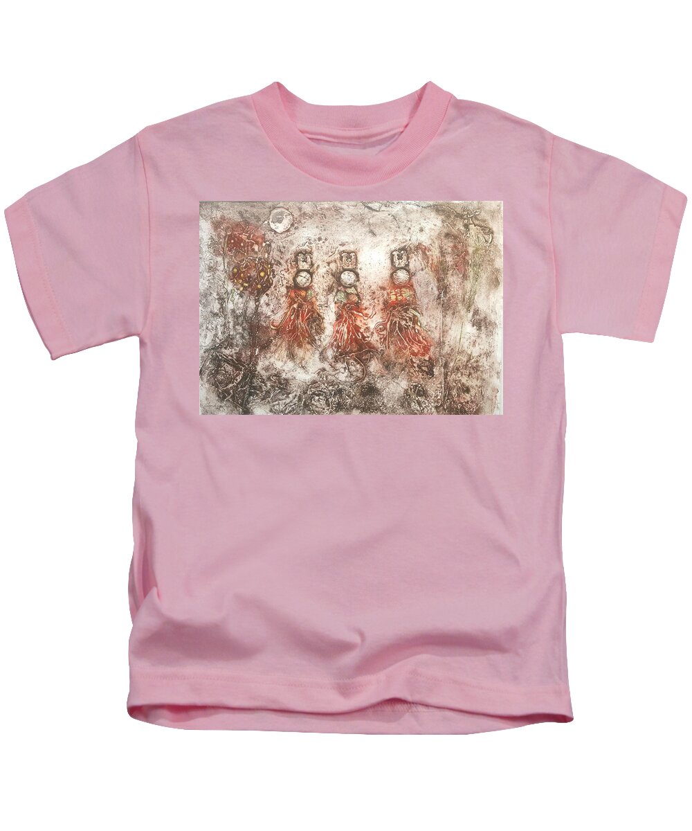 African Women Kids T-Shirt featuring the painting Rain Dance by Ilona Petzer