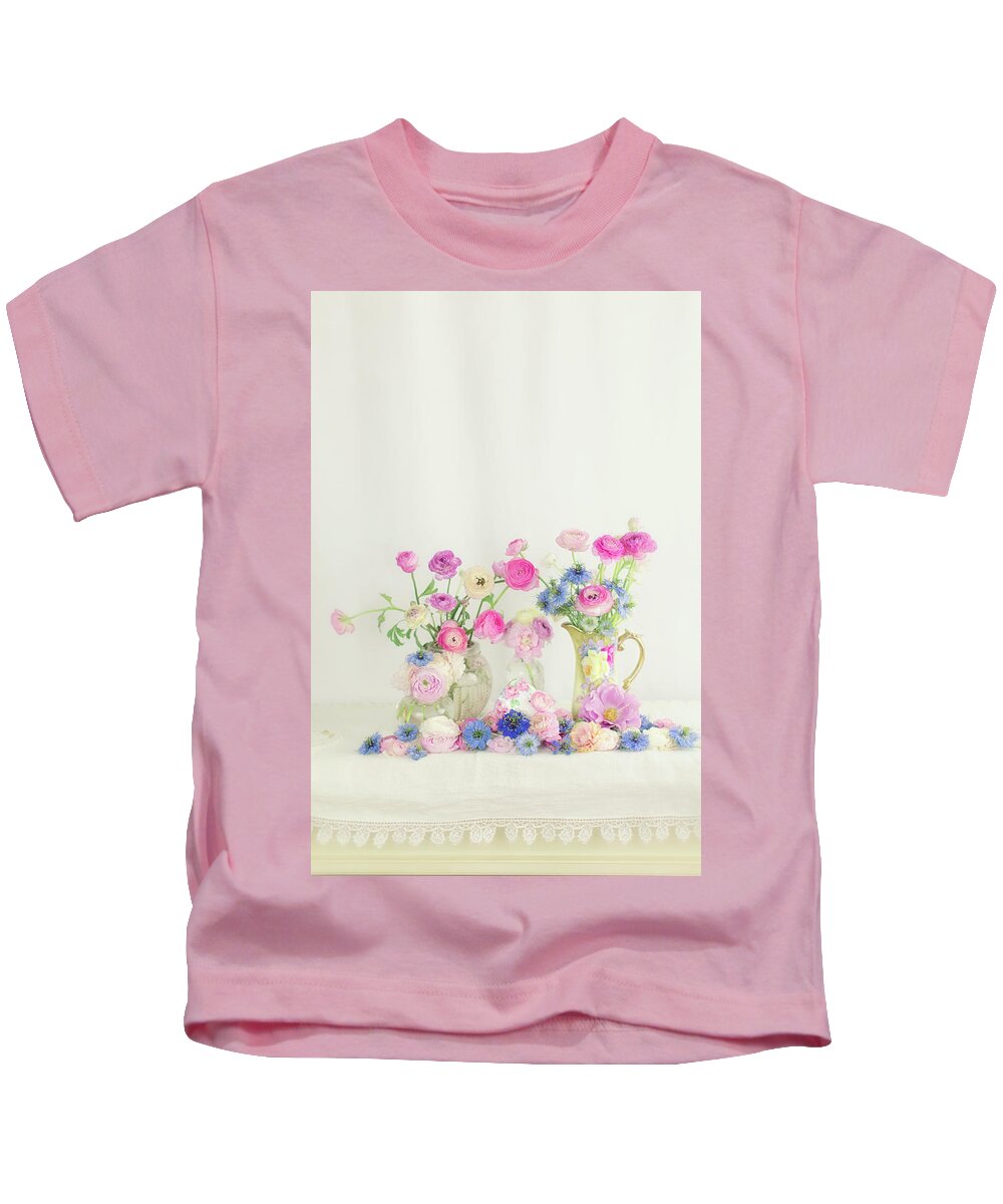 Floral Kids T-Shirt featuring the photograph Ranunculus with Love in a Mist by Susan Gary