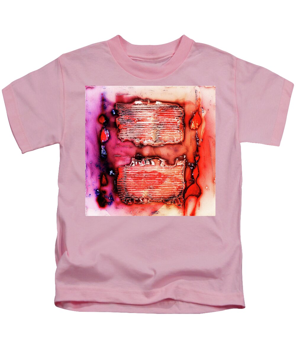 Collage Kids T-Shirt featuring the photograph Red lips behind metal stripes by Gabi Hampe
