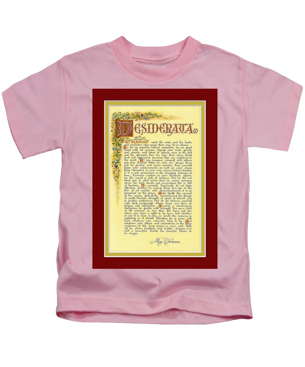 Desiderata Kids T-Shirt featuring the mixed media Red Matted Florentine DESIDERATA Poster by Desiderata Gallery