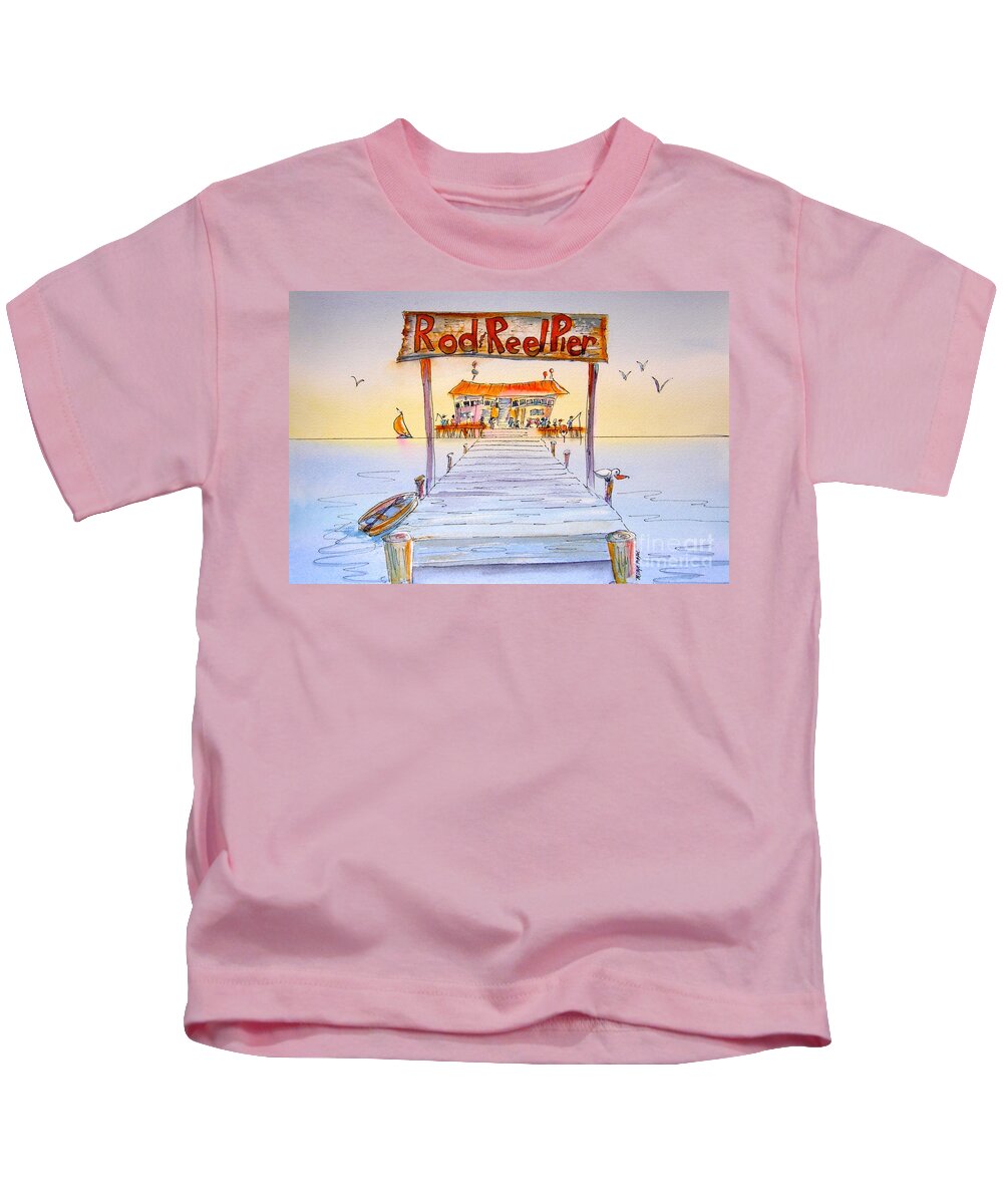 Calendar Kids T-Shirt featuring the painting Rod And Reel Pier by Midge Pippel