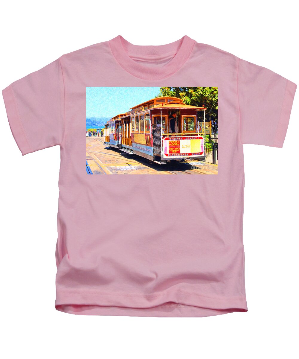 San Francisco Kids T-Shirt featuring the photograph San Francisco Cablecar At Fishermans Wharf . 7D14097 by Wingsdomain Art and Photography