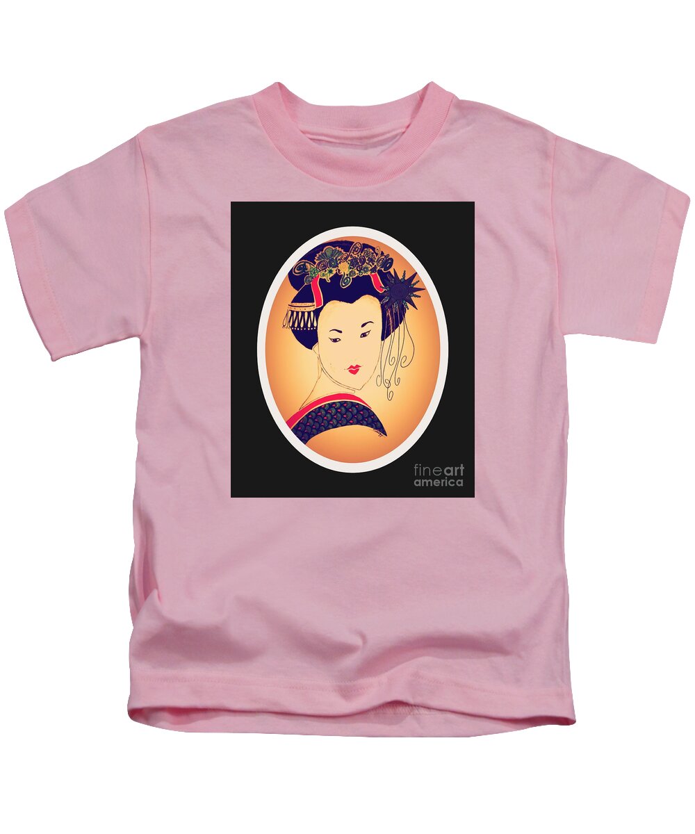 Geisha Kids T-Shirt featuring the digital art Sayaka -- Vintage Amber by Jayne Somogy