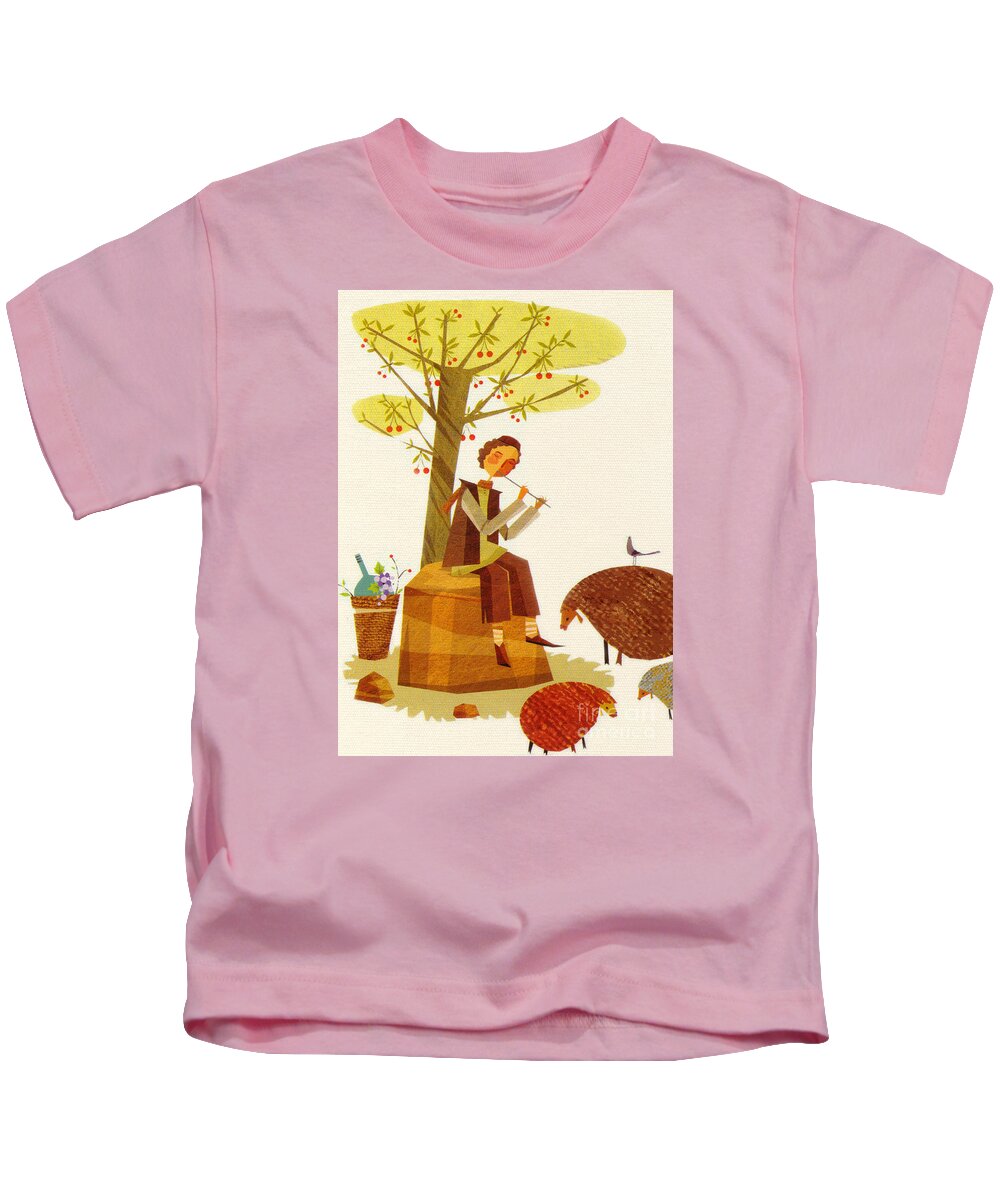 Sheeps Kids T-Shirt featuring the painting Sheeps by Sara 