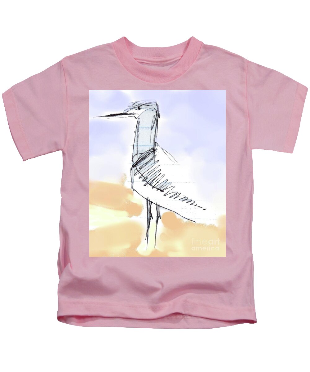 Seagull Kids T-Shirt featuring the drawing Simon by Carolyn Weltman
