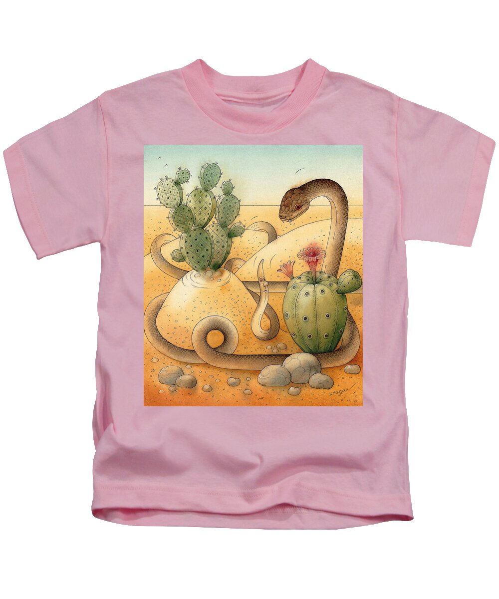 Snake Landscape Sky Cactus Desert Sand Kids T-Shirt featuring the painting Snake by Kestutis Kasparavicius