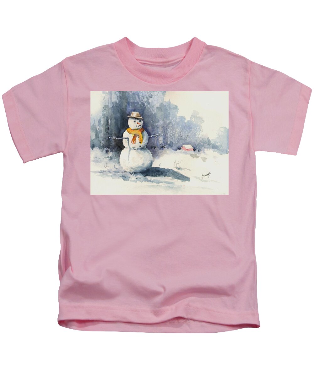 Snow Kids T-Shirt featuring the painting Snowman by Sam Sidders