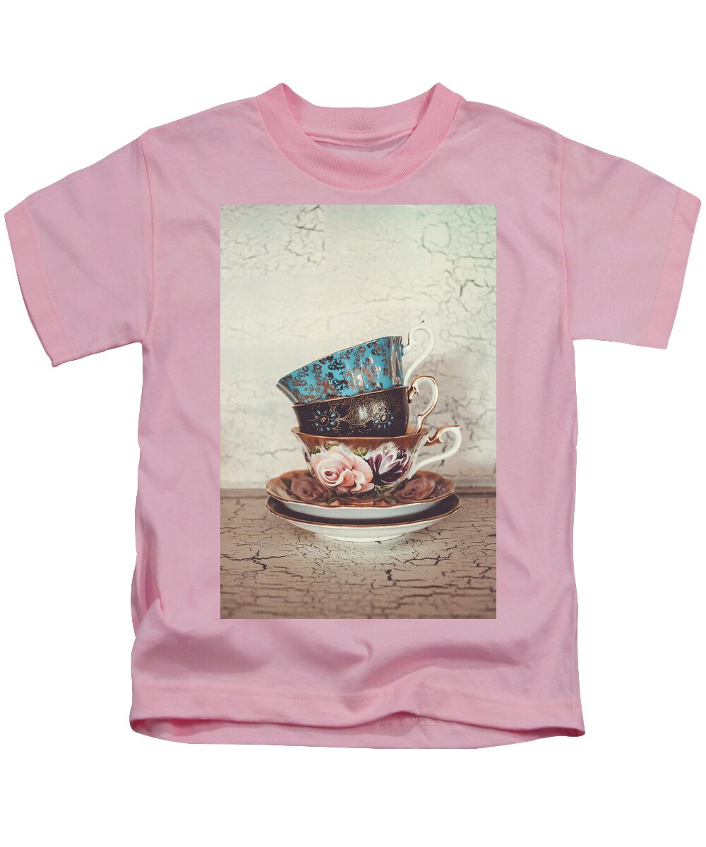 Vintage Teacups Kids T-Shirt featuring the photograph Stacked Teacups III by Colleen Kammerer