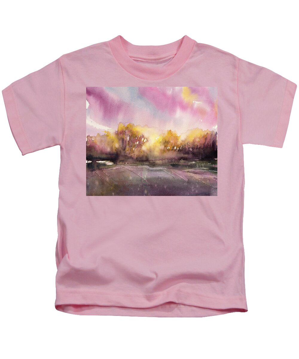 Landscape Kids T-Shirt featuring the painting Sunrise on the Lane by Judith Levins