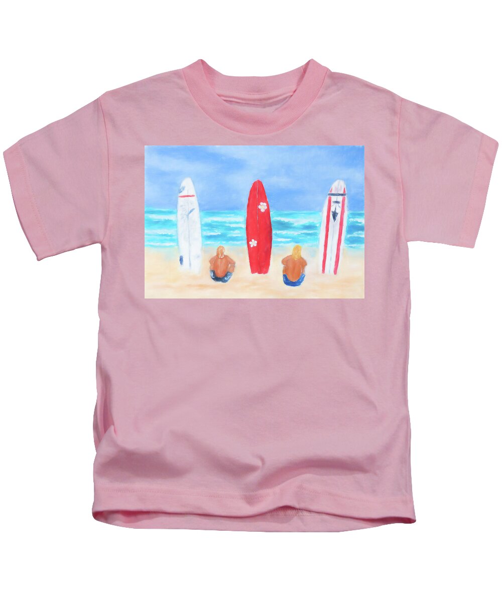 Active Kids T-Shirt featuring the painting Surfs Up by Laura Richards