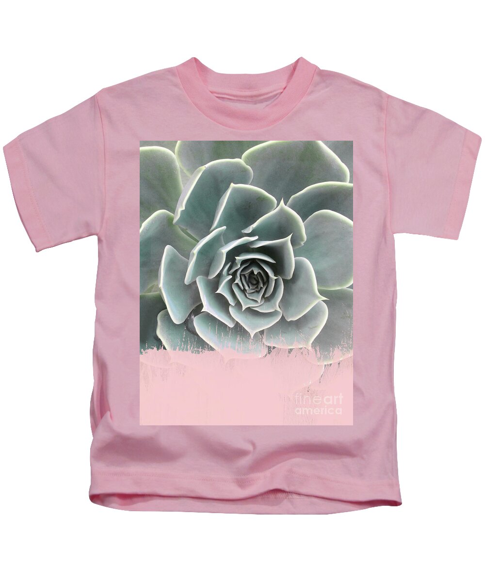 Pink Kids T-Shirt featuring the mixed media Sweet Pink Paint on Succulent by Emanuela Carratoni