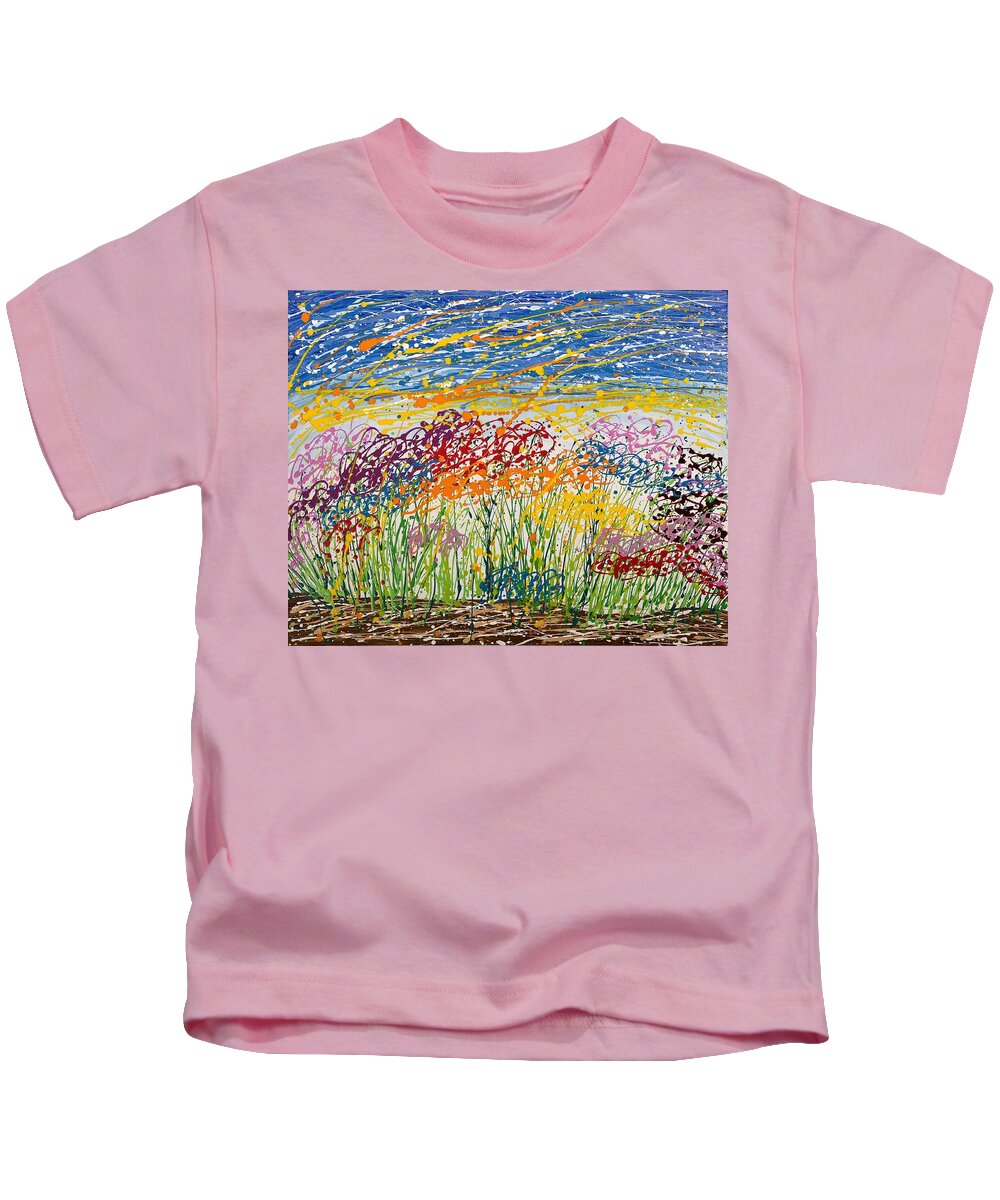 Flower Kids T-Shirt featuring the painting Symphony of Flowers by Hagit Dayan