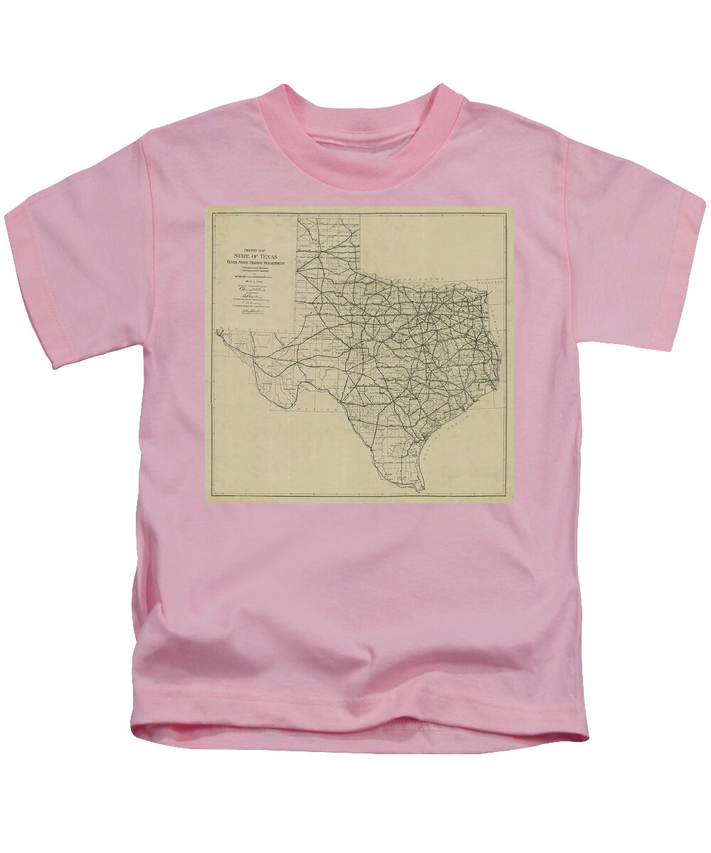 Map Kids T-Shirt featuring the digital art Texas 1919, Texas Highway Department by Texas Map Store