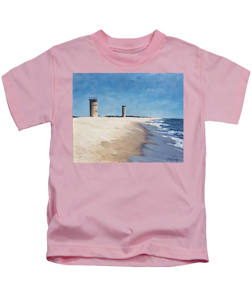 Ocean Atlantic Rehoboth Beach Delaware Kids T-Shirt featuring the painting Towers by Maggii Sarfaty