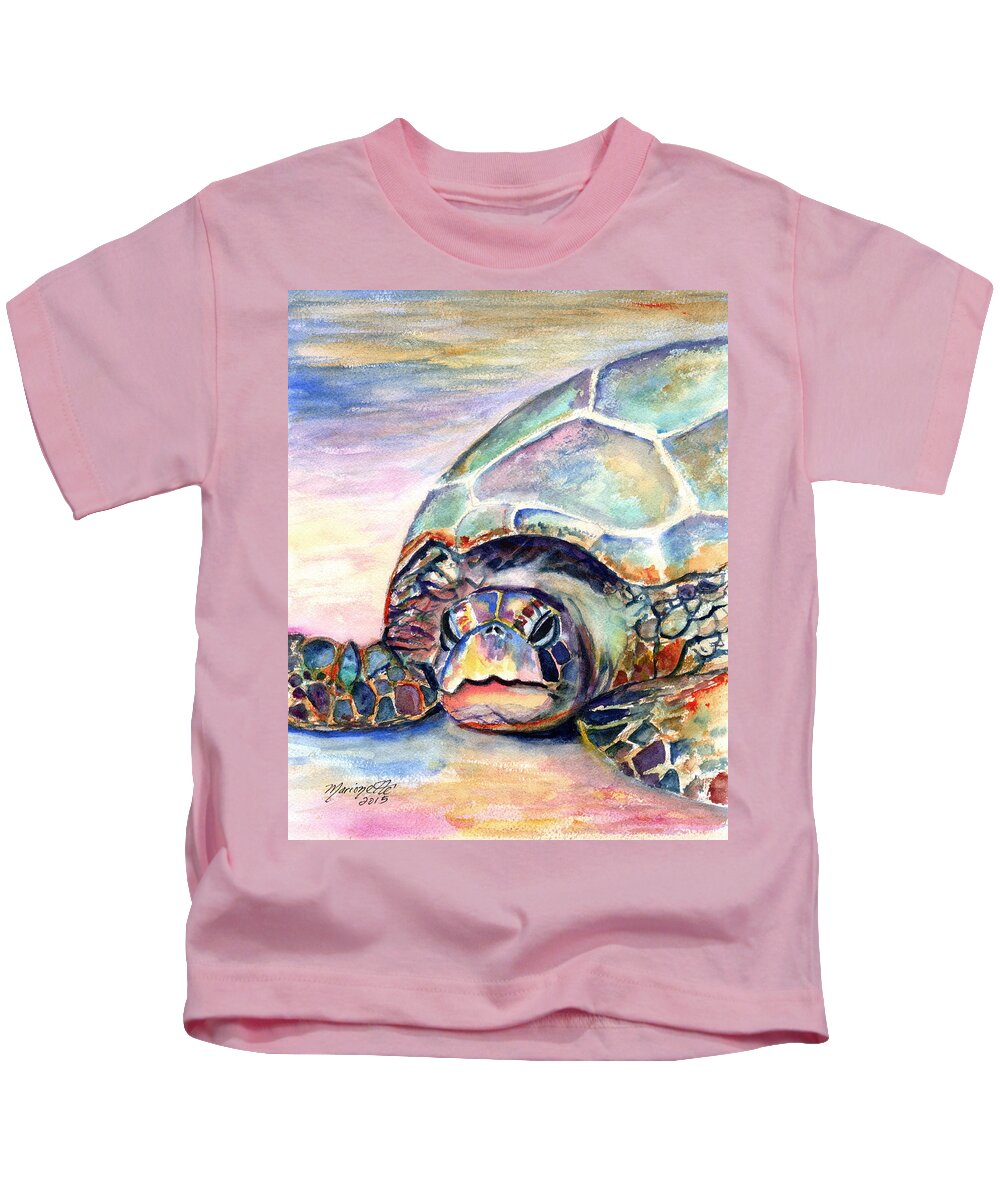 Turtle Kids T-Shirt featuring the painting Turtle at Poipu Beach by Marionette Taboniar