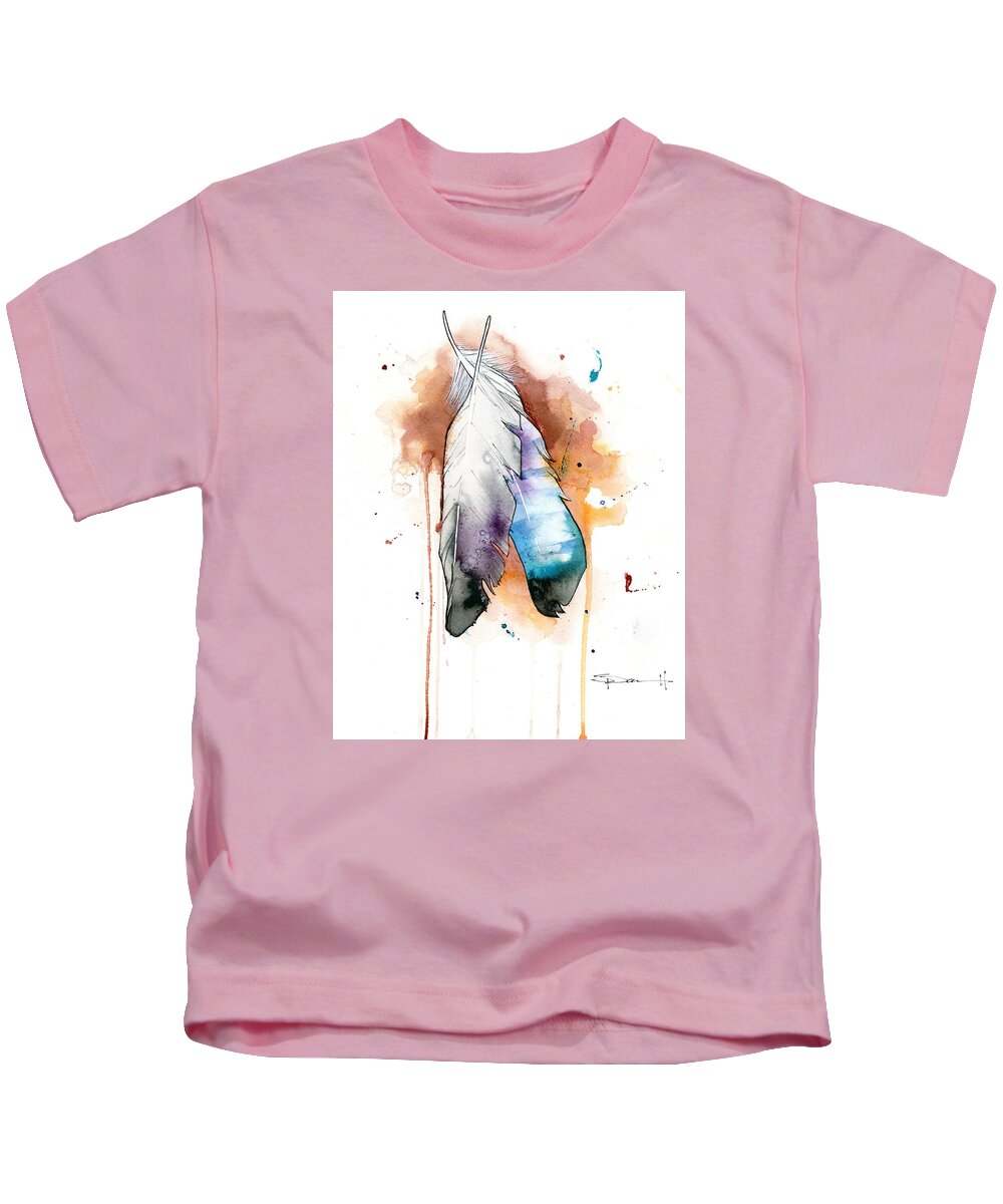 Watercolor Kids T-Shirt featuring the painting Two Feathers by Sean Parnell
