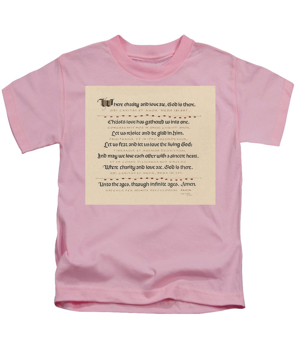 Anniversary Kids T-Shirt featuring the painting Ubi Caritas by Judy Dodds