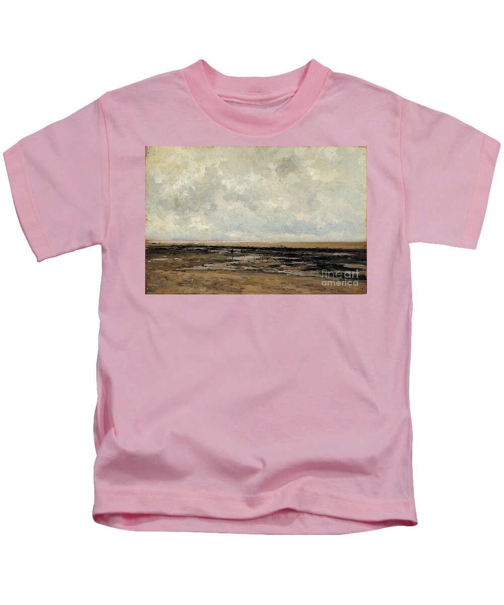 Carlos De Haes Kids T-Shirt featuring the painting Villerville Beach in Normandy by Celestial Images
