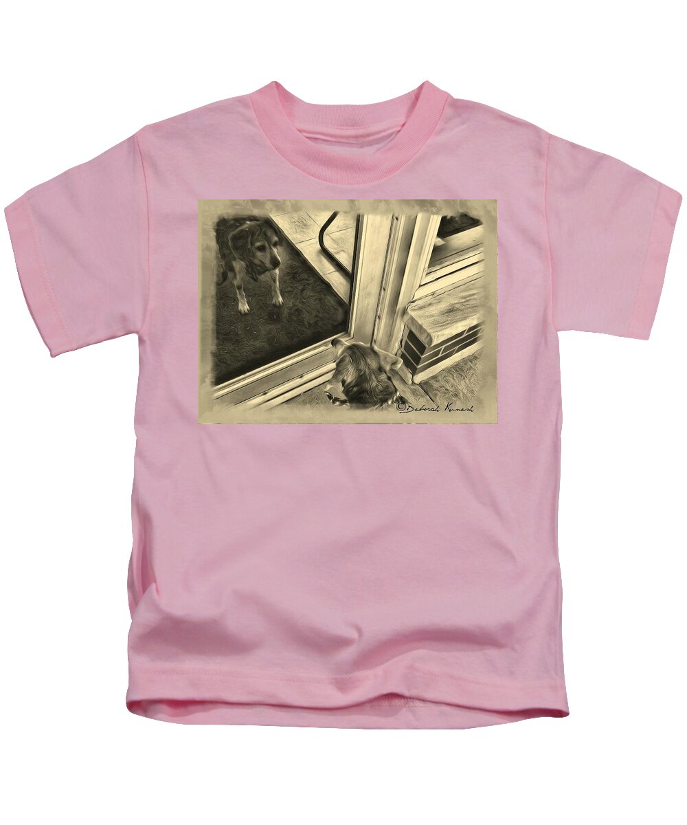 Dog Kids T-Shirt featuring the photograph Waiting For Daddy by Deborah Kunesh