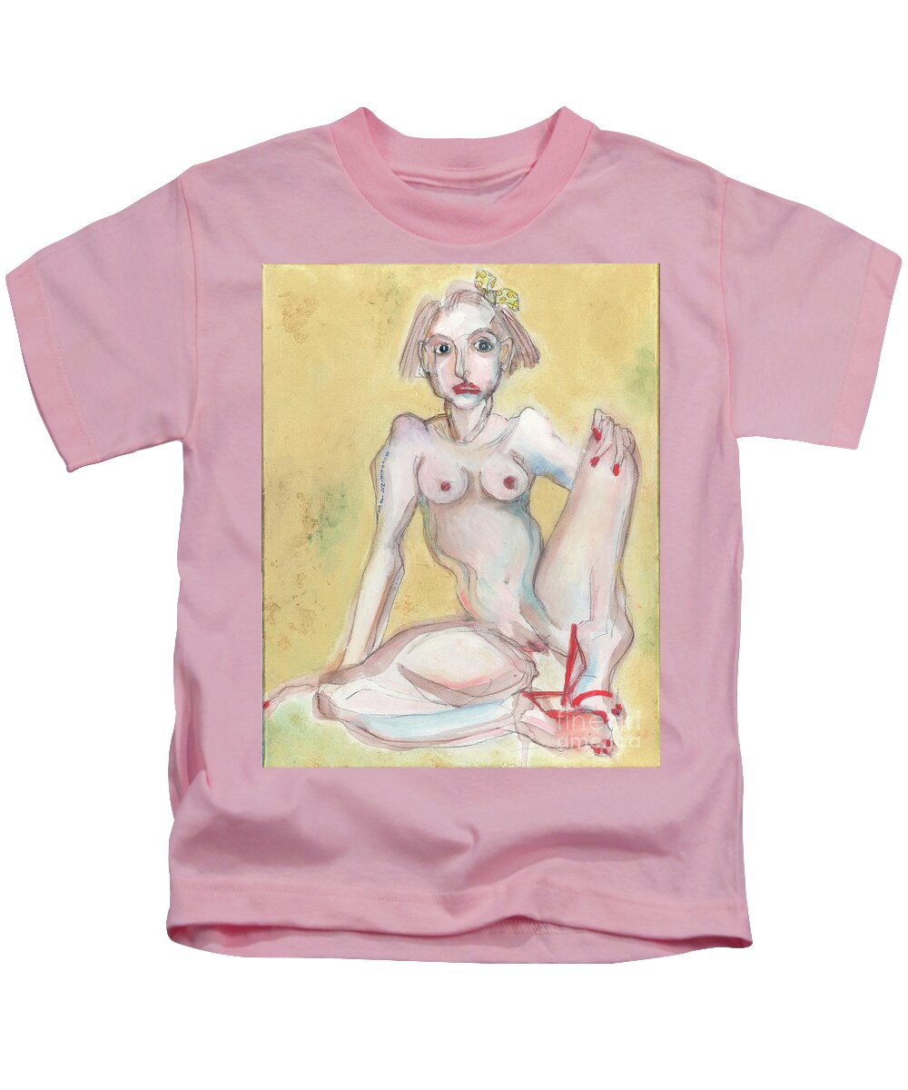 Self Portrait Kids T-Shirt featuring the painting What It Was Really Like - self portrait by Carolyn Weltman
