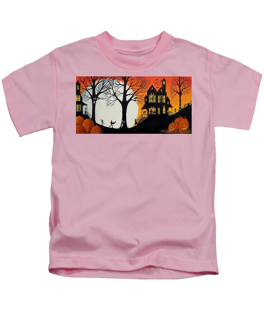 Art Kids T-Shirt featuring the painting Widow Martins Halloween Party silhouette by Debbie Criswell
