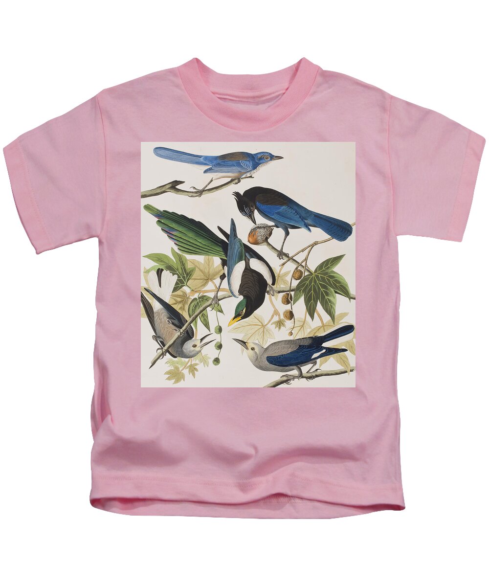 Yellow Kids T-Shirt featuring the painting Yellow-Billed Magpie Stellers Jay Ultramarine Jay Clark's Crow by John James Audubon