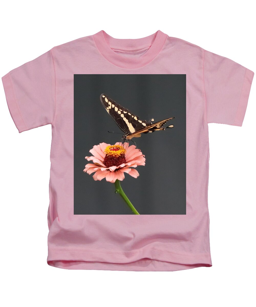 Zinnia Kids T-Shirt featuring the photograph Zinnia with Butterfly 2702 by John Moyer