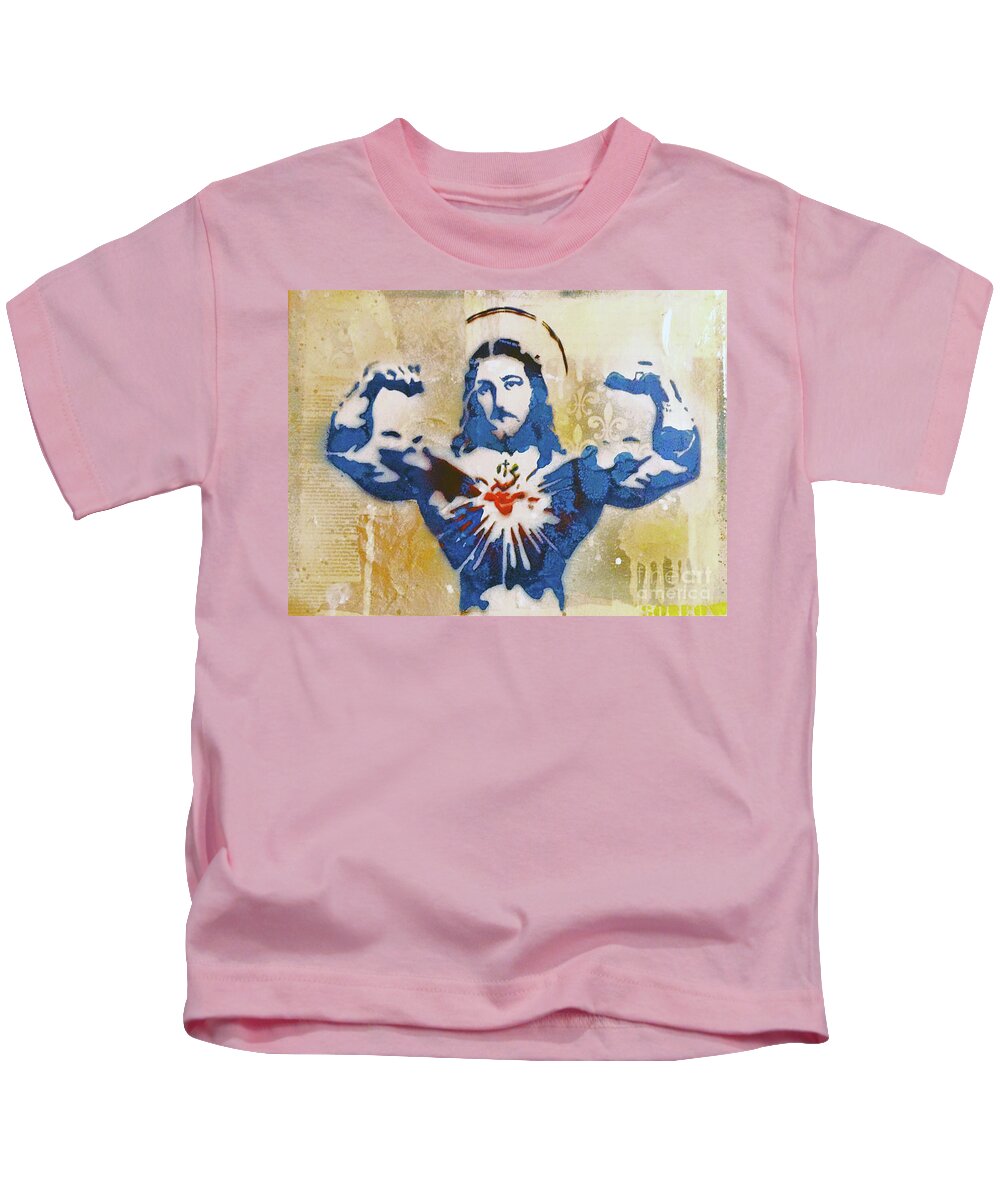 Stencil Kids T-Shirt featuring the mixed media Savior #1 by SORROW Gallery
