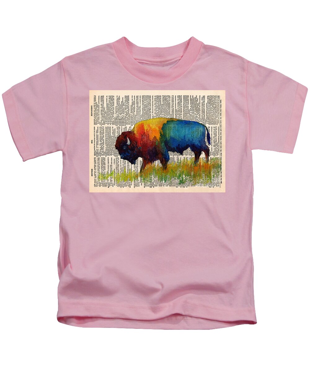 Bison Kids T-Shirt featuring the painting American Buffalo III on Vintage Dictionary by Hailey E Herrera